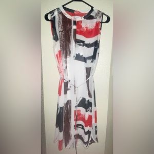 Liz Claiborne Sleevless Block Color Dress-attached slip-tie waist-knee length S